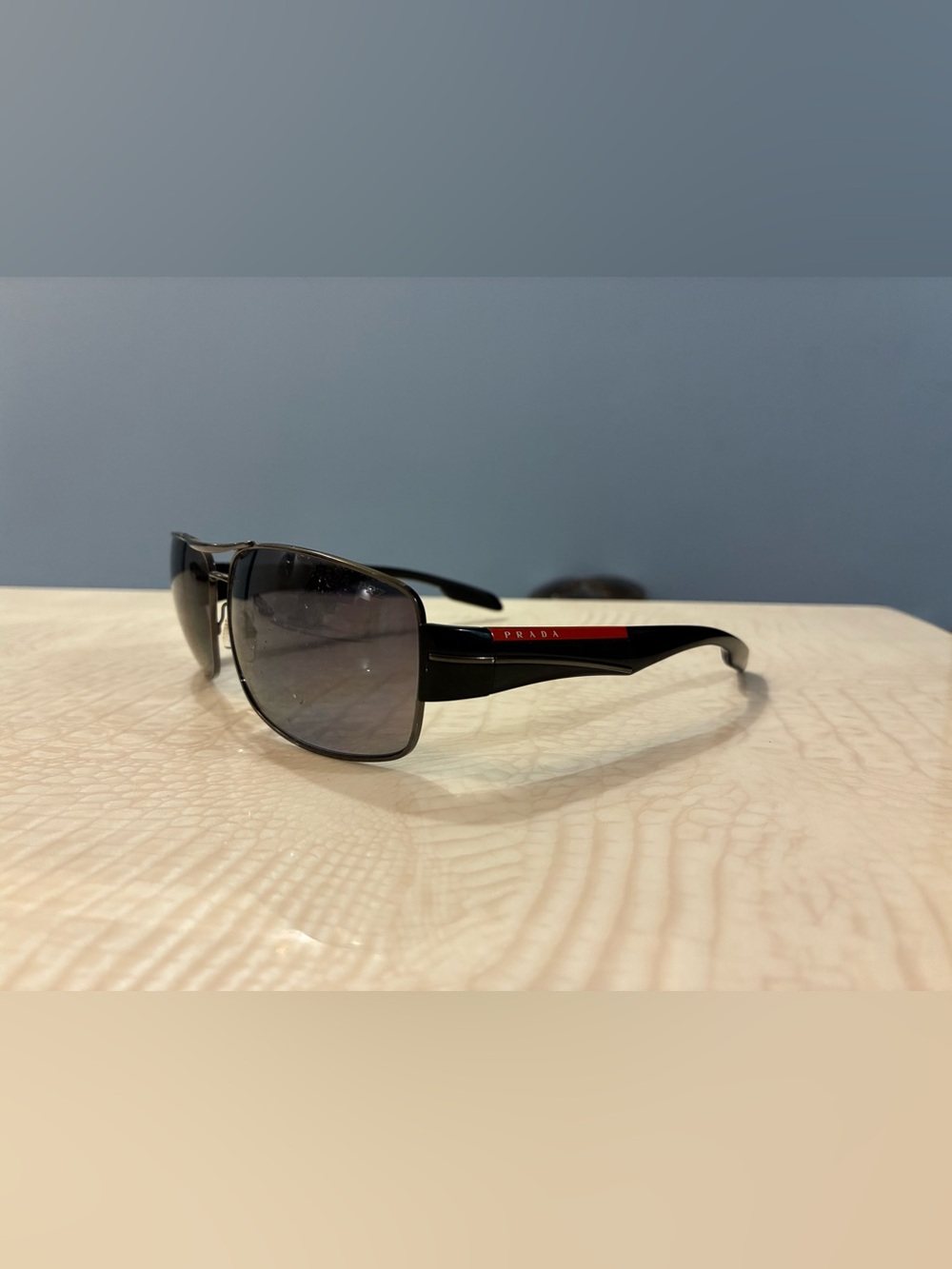 Prada Black Sunglasses with Red Stripe made in Italy